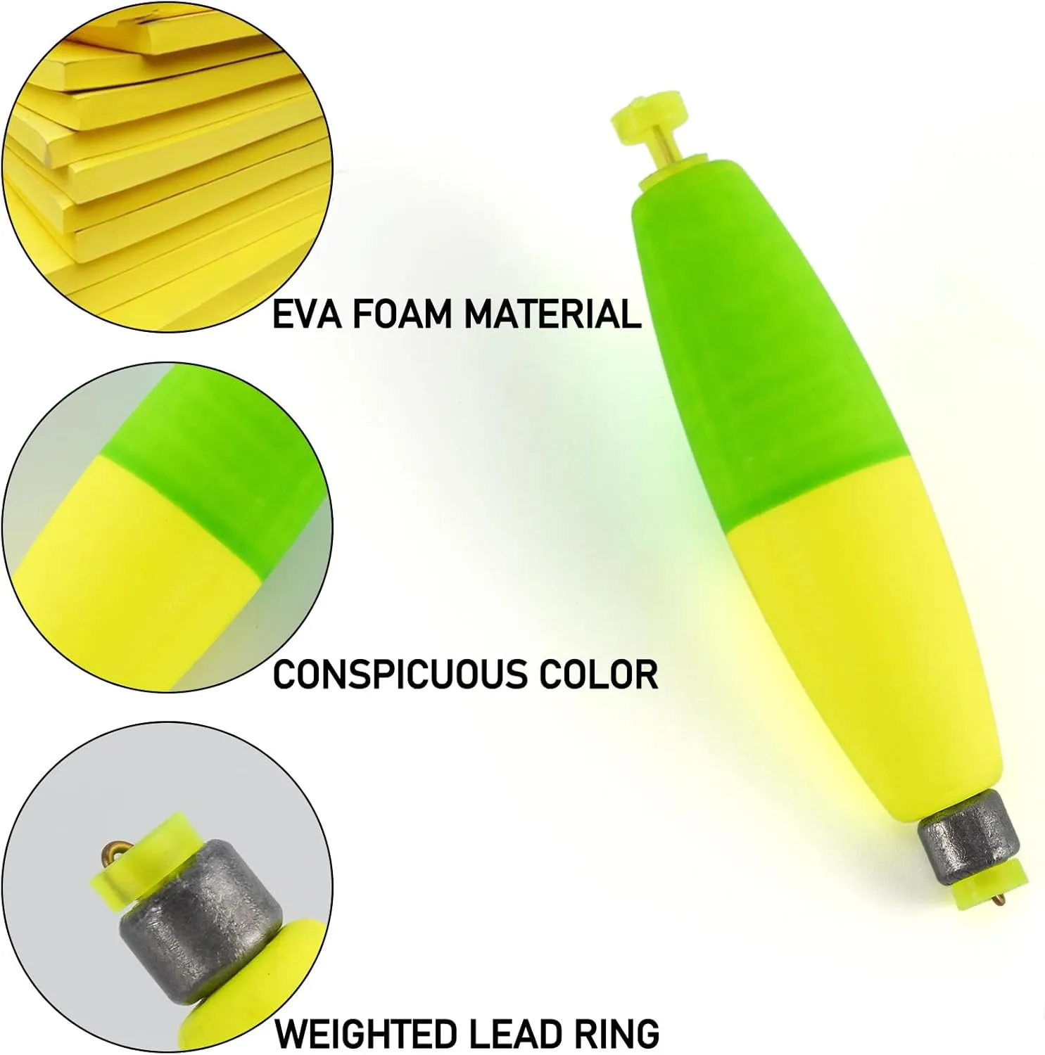 10-Pack Fishing Bobbers Floats, Weighted Bobbers for Fishing Cigar EVA Foam Snap-on Floats Corks Floaters Buoys for Crappie Bass Panfish Bluegills Trout