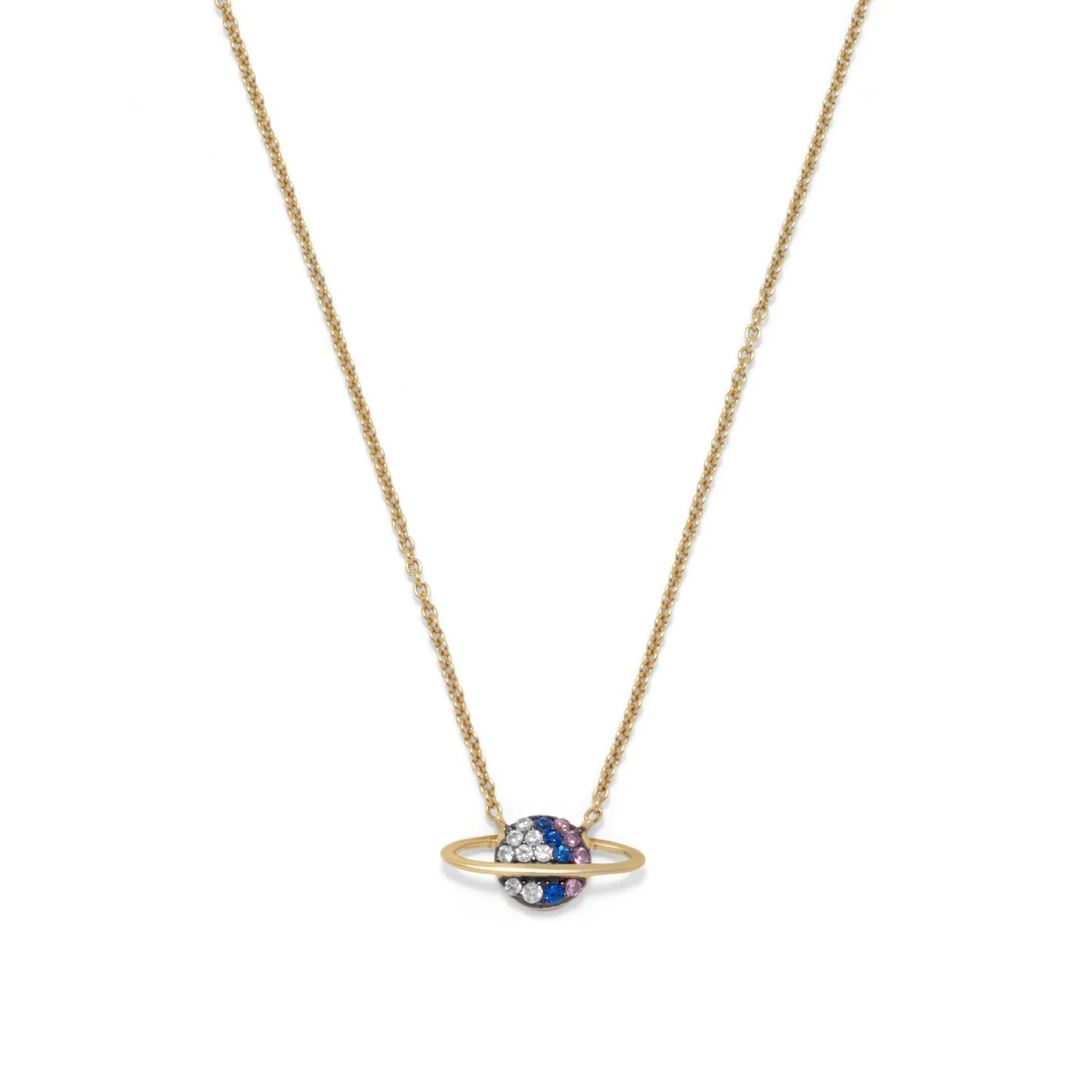14 Karat Gold Plated Mini CZ Planet Necklace
