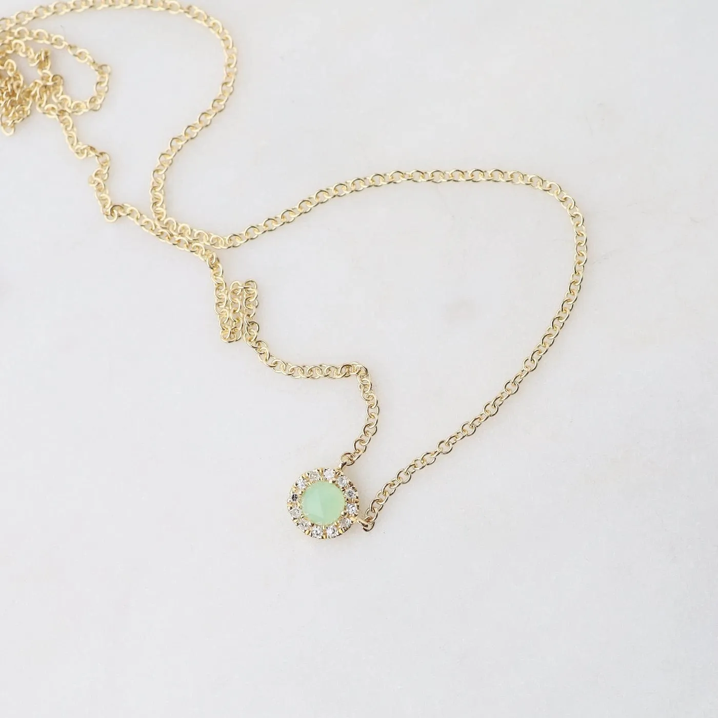 14k Chrysophase Diamond Halo Necklace