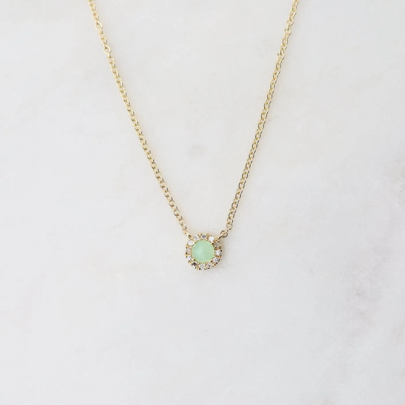 14k Chrysophase Diamond Halo Necklace