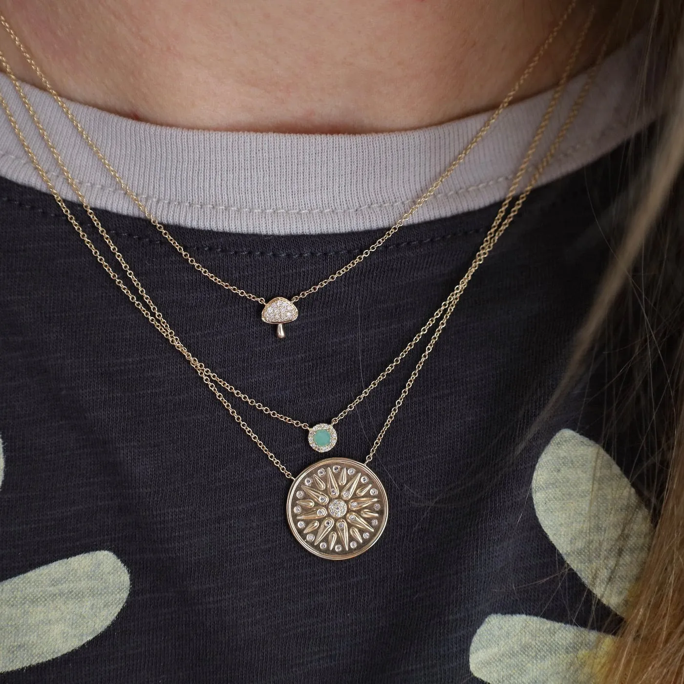 14k Chrysophase Diamond Halo Necklace