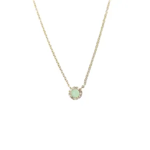 14k Chrysophase Diamond Halo Necklace