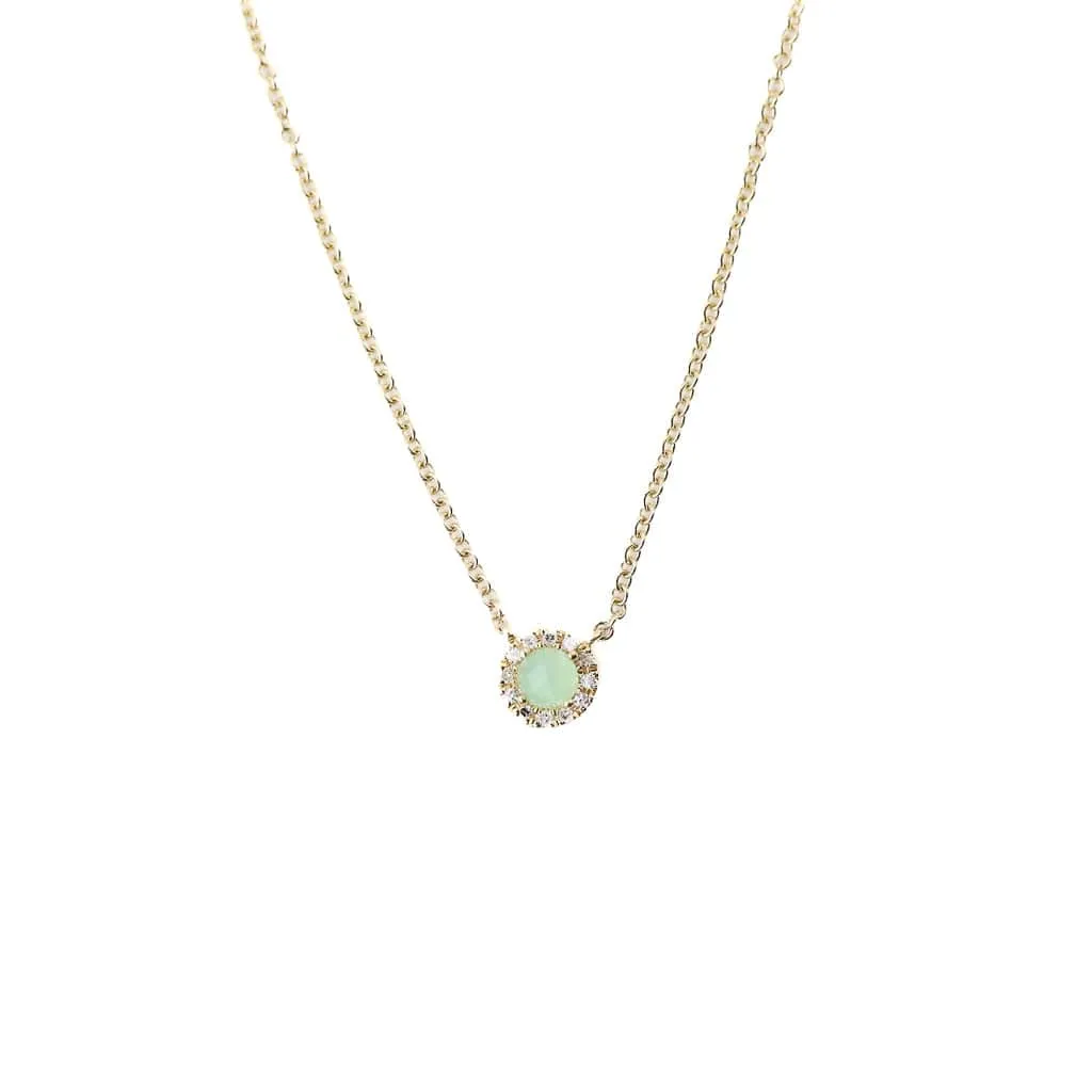 14k Chrysophase Diamond Halo Necklace