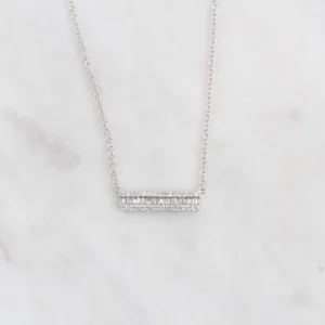 14K White Gold Channel Baguette with Diamond Edge Bar Necklace