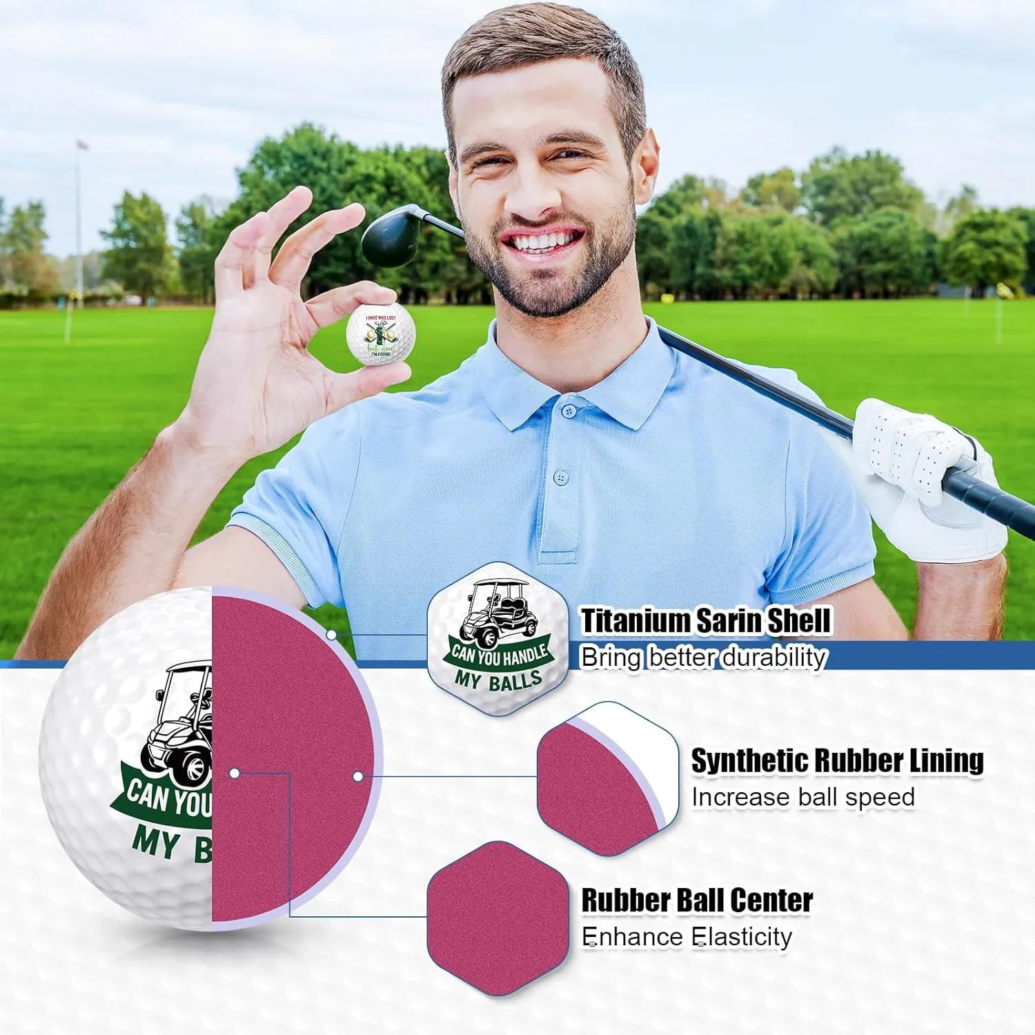 18 Pcs Funny Golf Balls Gifts Set 12 Humor Golf Balls and 6 Tees for Men Women Coworkers Employees Golfers Birthday Retirement