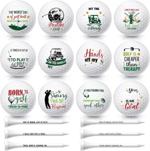18 Pcs Funny Golf Balls Gifts Set 12 Humor Golf Balls and 6 Tees for Men Women Coworkers Employees Golfers Birthday Retirement