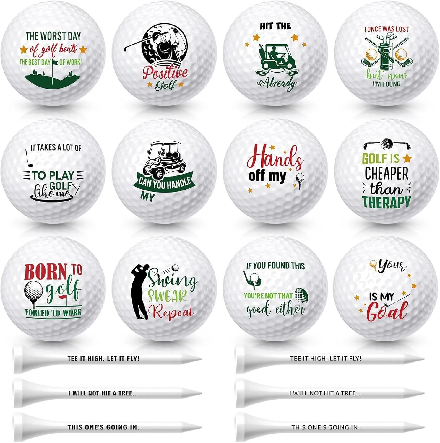18 Pcs Funny Golf Balls Gifts Set 12 Humor Golf Balls and 6 Tees for Men Women Coworkers Employees Golfers Birthday Retirement