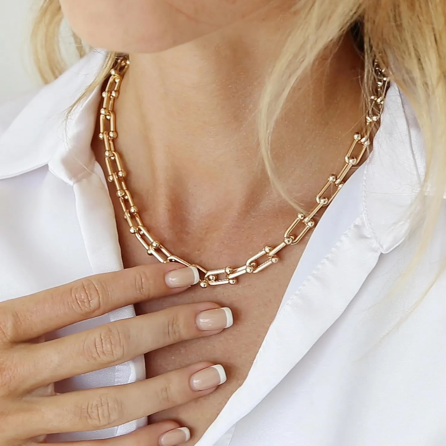 18K Gold Plated Dainty Cuban Choker Necklace Herringbone Snake Necklace Paperclip Chain Layered Necklaces for Women Jewelry
