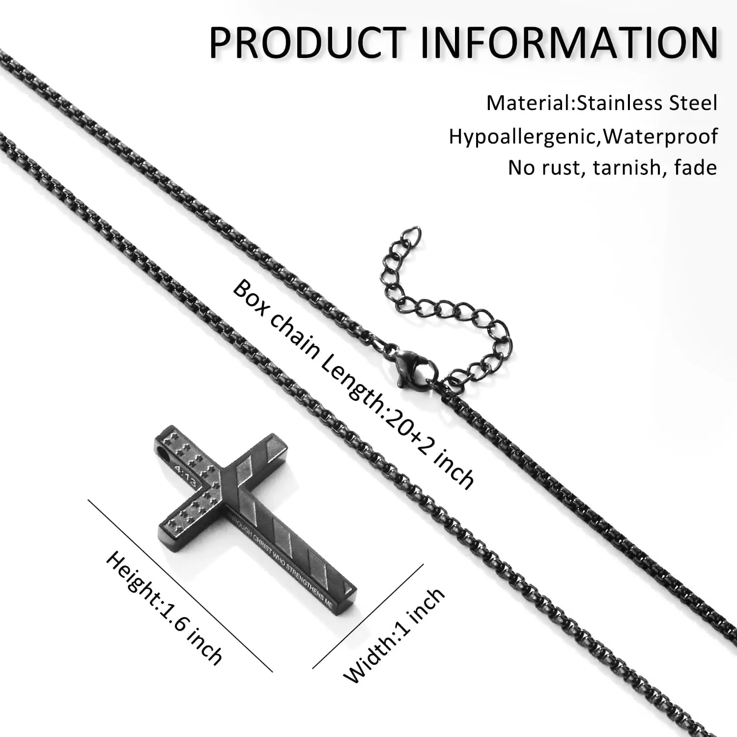 American Flag Cross Necklace for Boys Men Inspirational Christian Bible Verse Cross Pendant Stainless Steel Chain 20 2 inch Patriotic Jewelry Religious Gift for Men