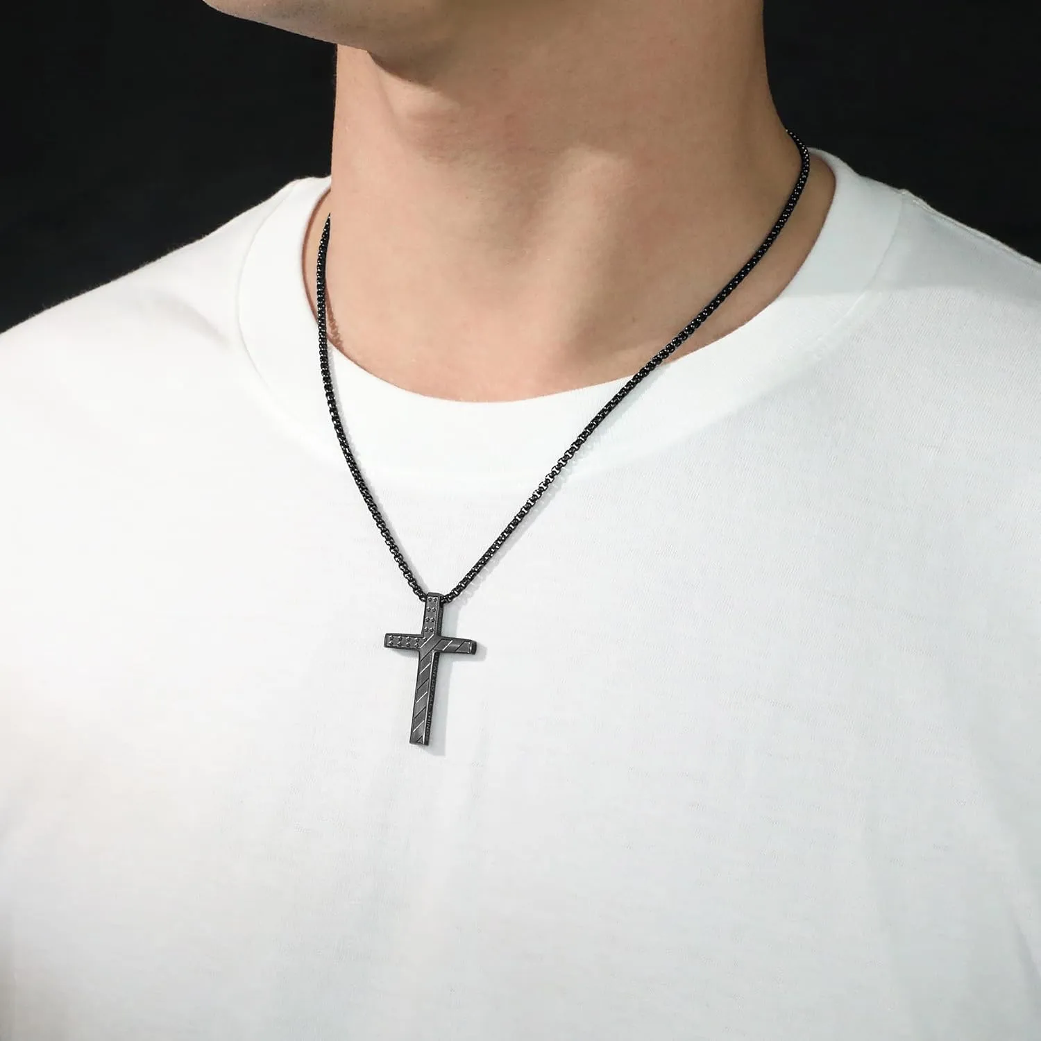 American Flag Cross Necklace for Boys Men Inspirational Christian Bible Verse Cross Pendant Stainless Steel Chain 20 2 inch Patriotic Jewelry Religious Gift for Men