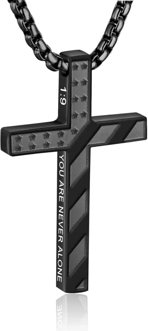 American Flag Cross Necklace for Boys Men Inspirational Christian Bible Verse Cross Pendant Stainless Steel Chain 20 2 inch Patriotic Jewelry Religious Gift for Men