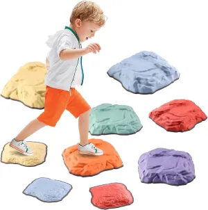 Balance Stepping Stones for Kids 9 Pcs, Durable Faux Stones Simulate Nature, Obstacle Courses Indoor Outdoor Toddlers Sensory Toys Promoting Balance & Coordination, Non-Slip Edging, Ages 3 