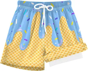 Boys Swim Trunks with Compression Liner Quick Dry Board Shorts with Boxer Brief Bathing Suit 4-14 Years