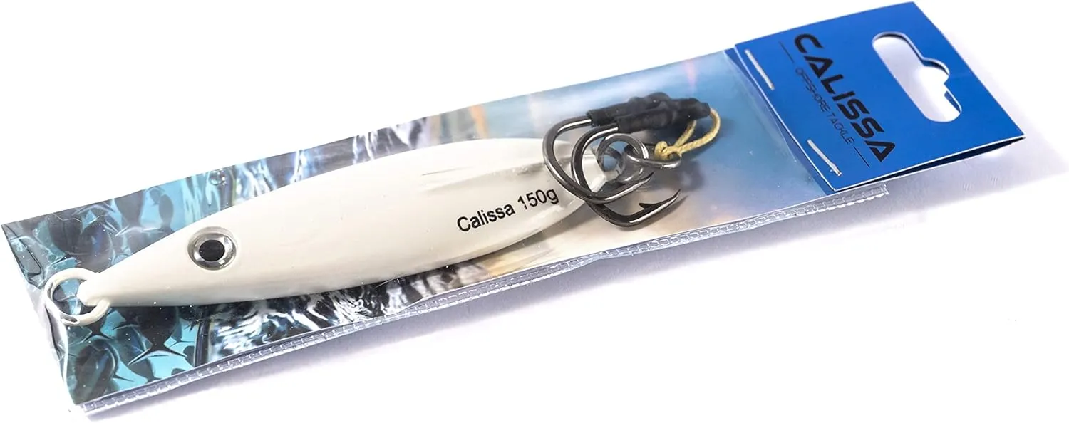Calissa Offshore Tackle Fast Fall Jig 80g 150g 250g 300LBS Assist Hooks 3/0 Butterfly - Vertical Speed Lure Slow Pitch Flat - Glow Color Painted on Both Sides
