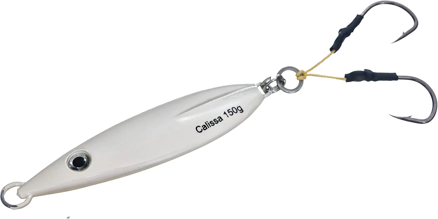 Calissa Offshore Tackle Fast Fall Jig 80g 150g 250g 300LBS Assist Hooks 3/0 Butterfly - Vertical Speed Lure Slow Pitch Flat - Glow Color Painted on Both Sides