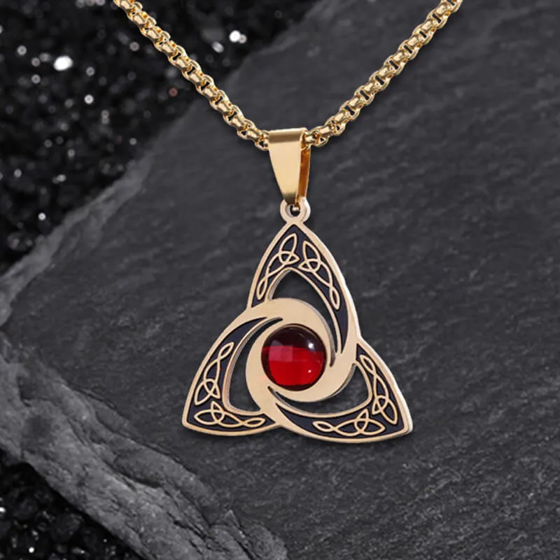 Celtic Knot Red Gemstone Stainless Steel Necklace