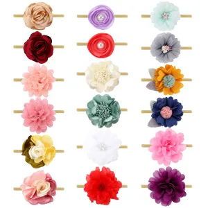 Cinaci 18 Pack Colorful Daisy Rose Flower Hair Bows Chiffon Flowers Baby Headbands Handmade Floral Bow Elastic Stretchy Nylon Hair Bands Accessories for Baby Girls Newborns Infants Toddlers Kids Teens