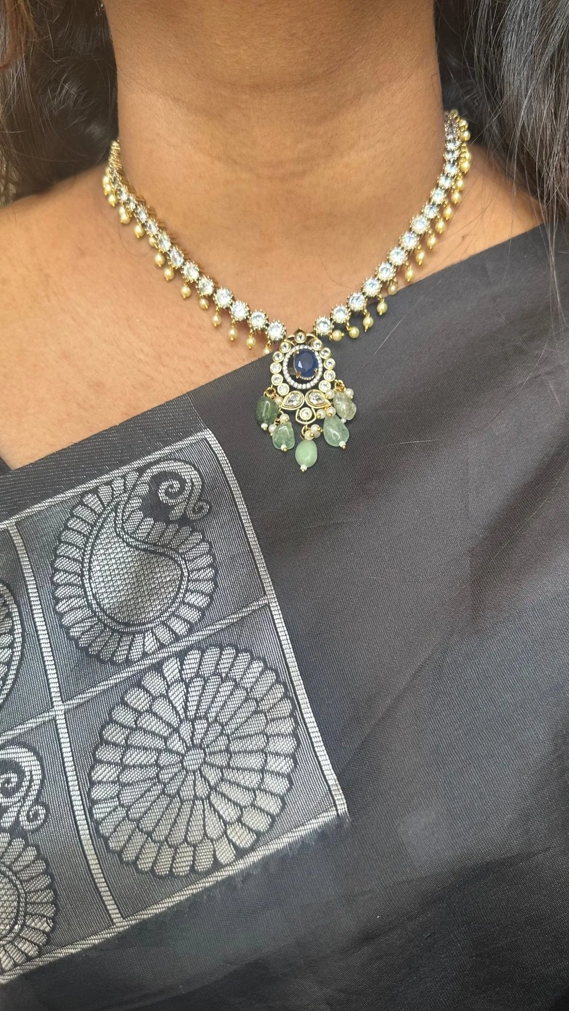 Clara Interchangeable Stone AD Green Short Necklace