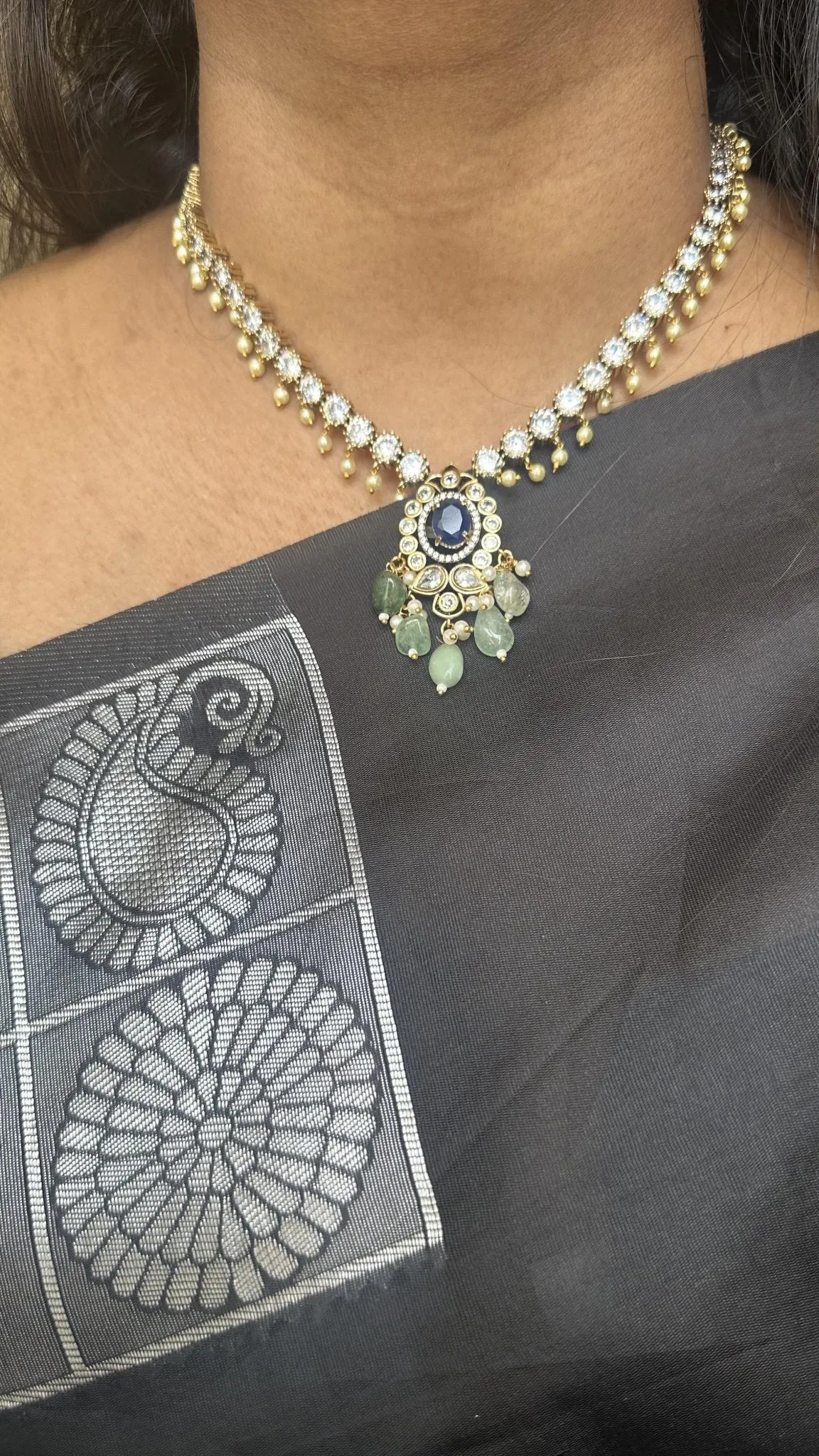 Clara Interchangeable Stone AD Green Short Necklace