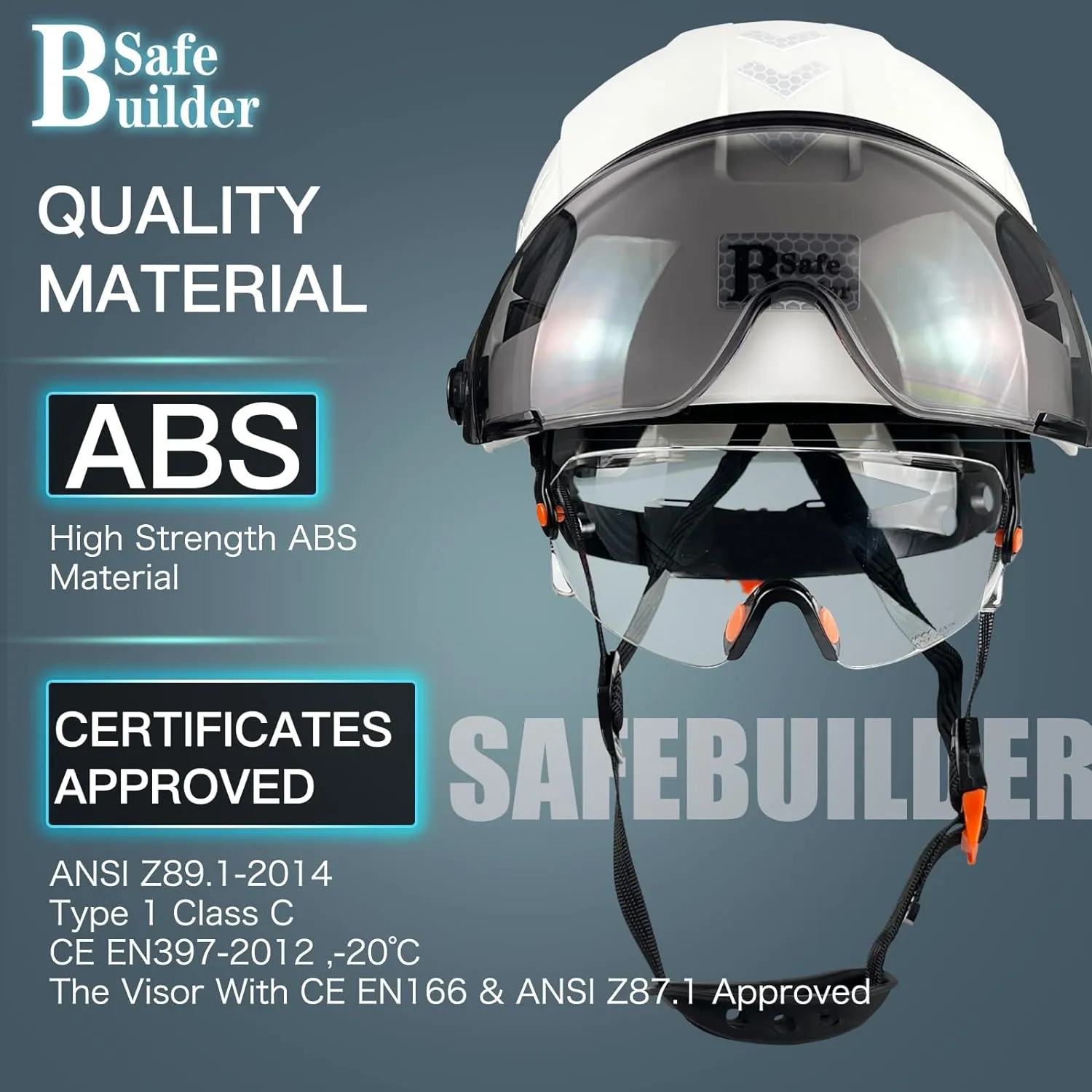 Construction Safety Helmet with Build-in Visor ABS Hard Hat with Visor Adjustable Ventilation Hardhats Work Head Protection ANSI/ISEA Z89.1