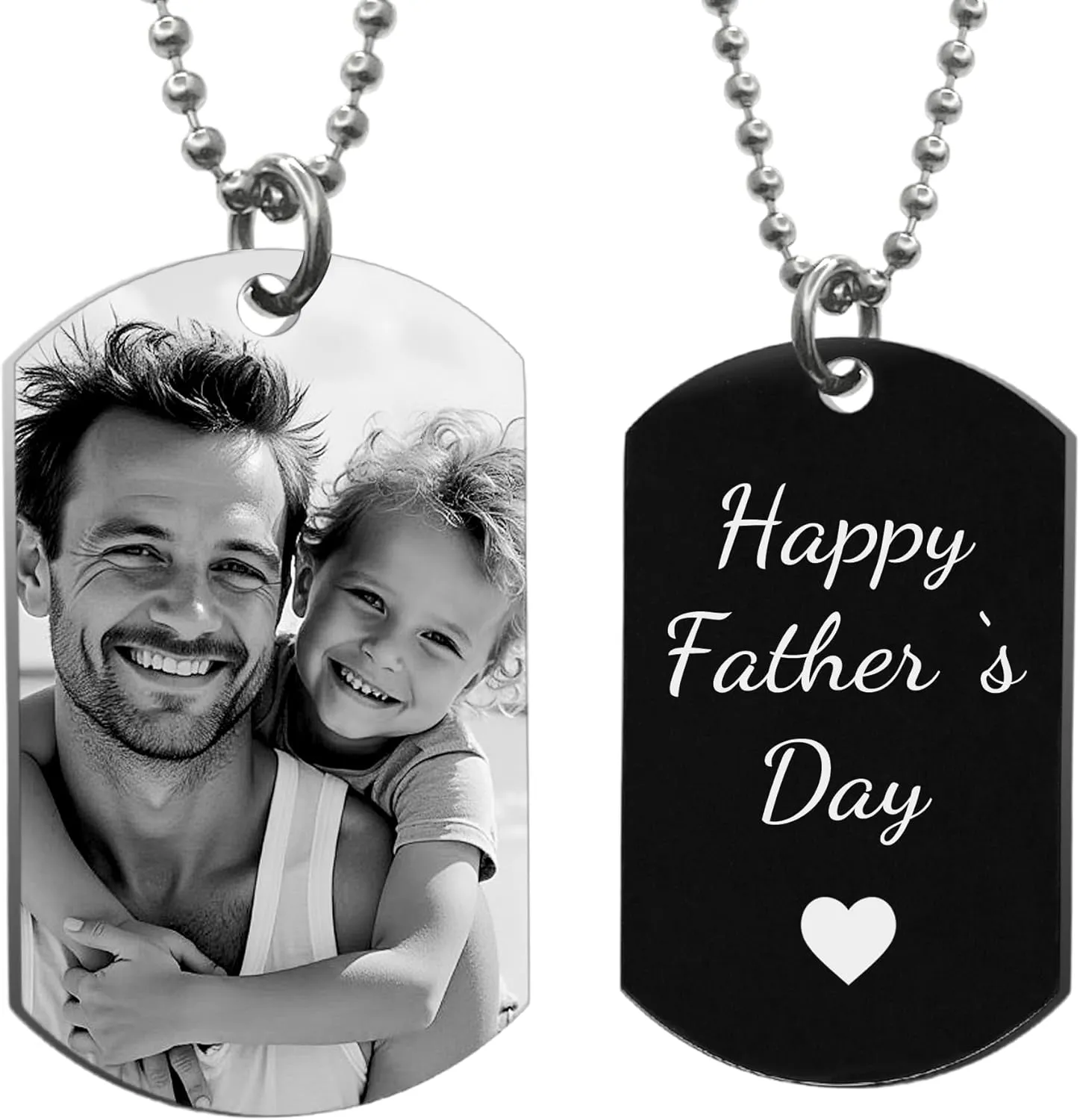Custom Photo Necklace Love Note Message Engraving Personalized Picture Pendant Dog Tag Chain Father's Day Gift for Dad