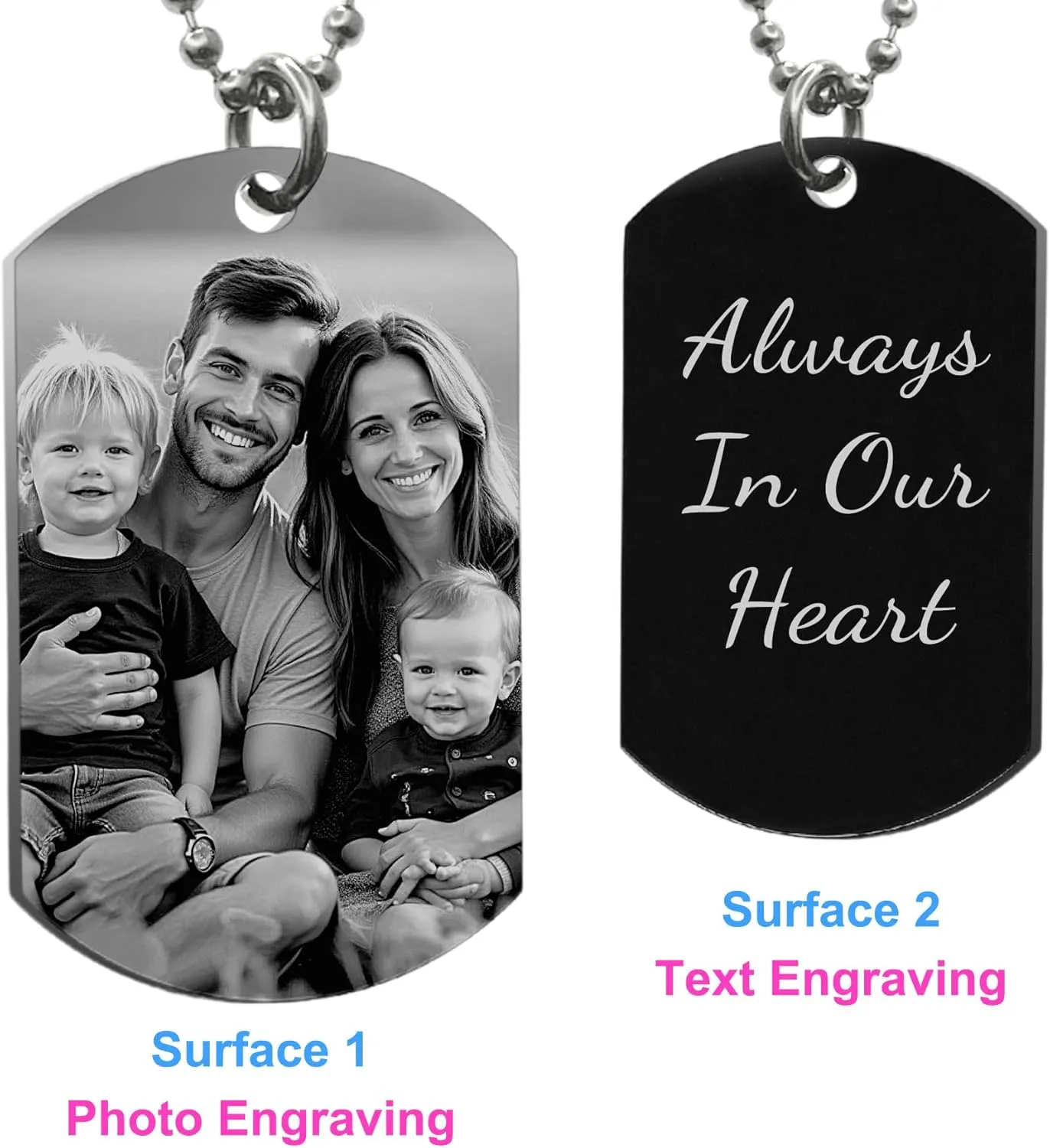 Custom Photo Necklace Love Note Message Engraving Personalized Picture Pendant Dog Tag Chain Father's Day Gift for Dad