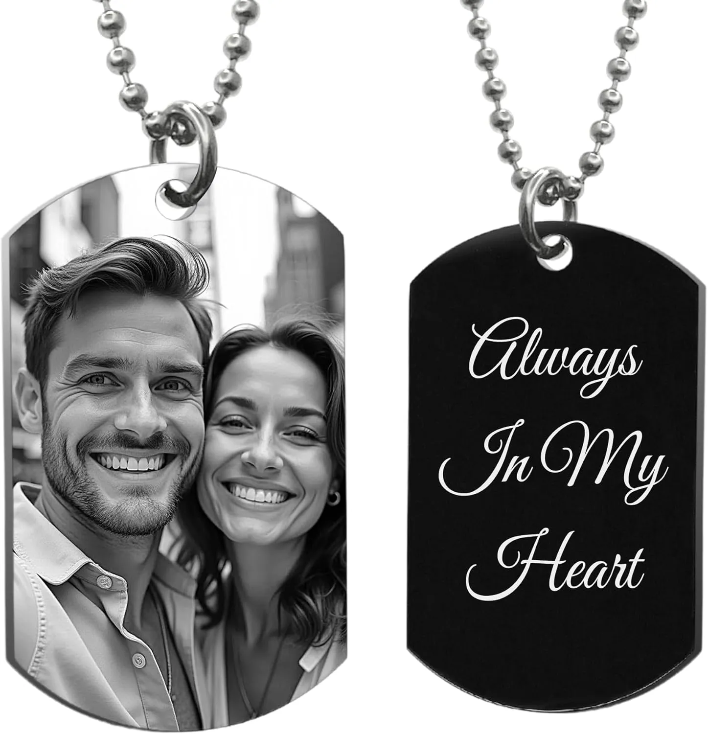 Custom Photo Necklace Love Note Message Engraving Personalized Picture Pendant Dog Tag Chain Father's Day Gift for Dad