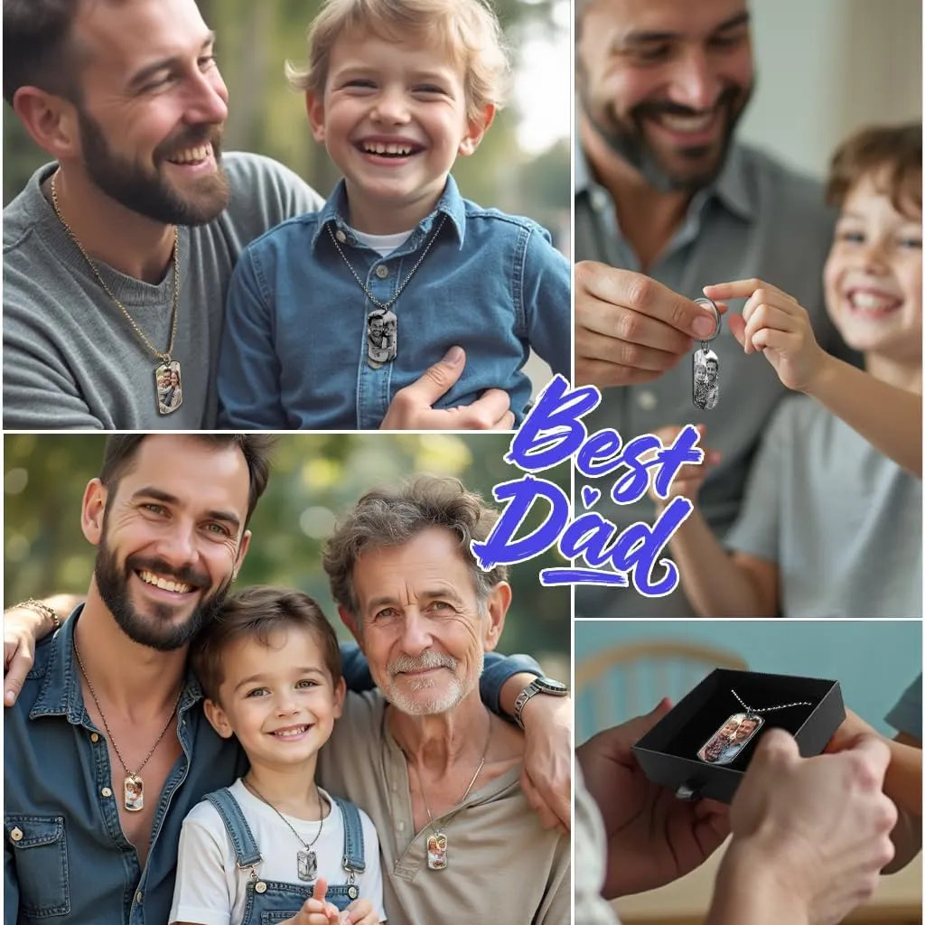 Custom Photo Necklace Love Note Message Engraving Personalized Picture Pendant Dog Tag Chain Father's Day Gift for Dad