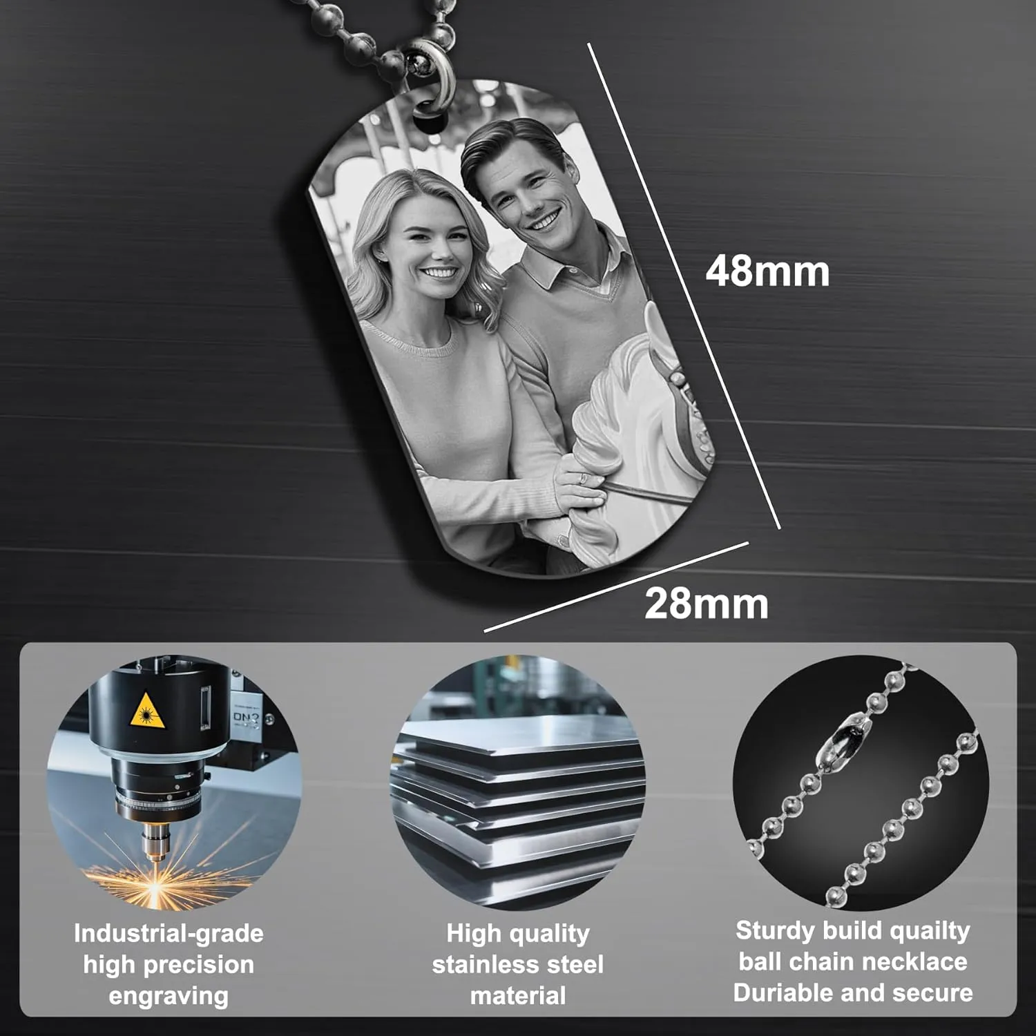 Custom Photo Necklace Love Note Message Engraving Personalized Picture Pendant Dog Tag Chain Father's Day Gift for Dad