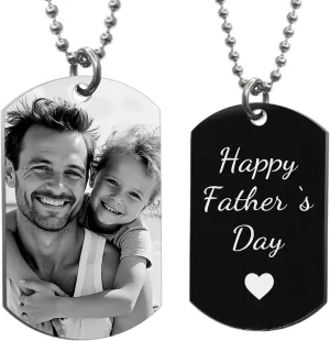 Custom Photo Necklace Love Note Message Engraving Personalized Picture Pendant Dog Tag Chain Father's Day Gift for Dad
