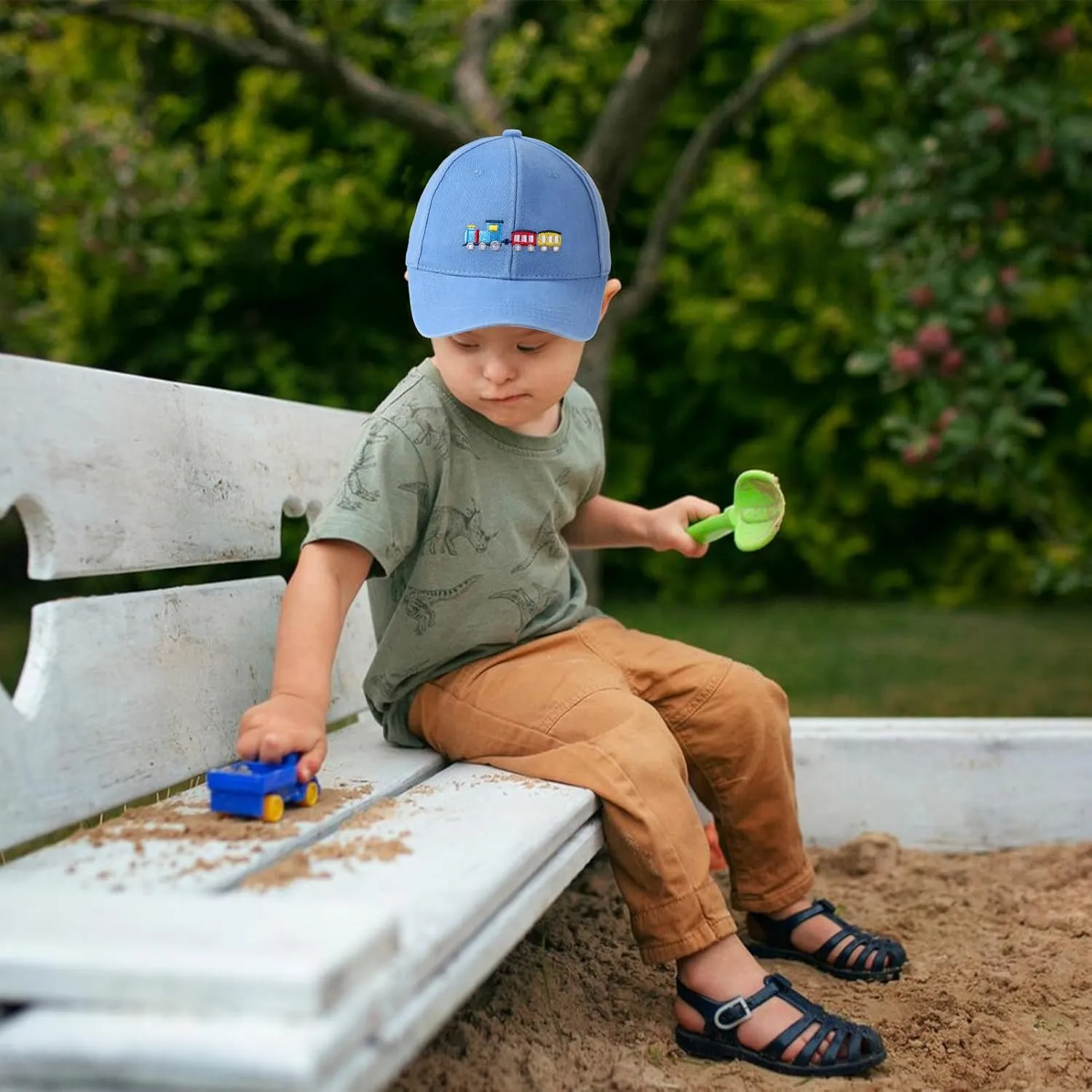 Cute Train Embroidered Kids Baseball Caps Toddler Washed Cotton Vintage Snapback Trucker Hat for Boys Girls 3-8 Years
