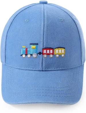 Cute Train Embroidered Kids Baseball Caps Toddler Washed Cotton Vintage Snapback Trucker Hat for Boys Girls 3-8 Years