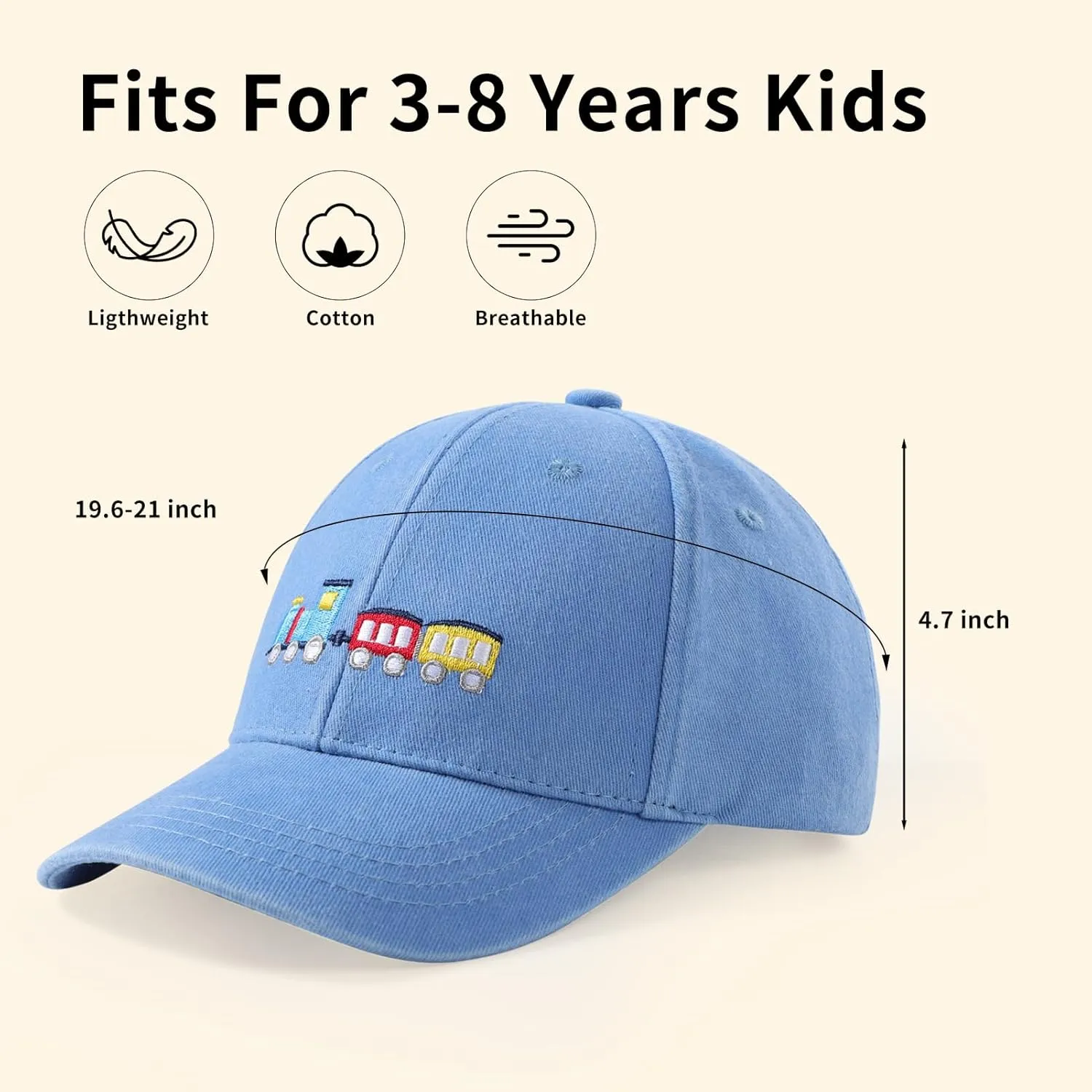 Cute Train Embroidered Kids Baseball Caps Toddler Washed Cotton Vintage Snapback Trucker Hat for Boys Girls 3-8 Years