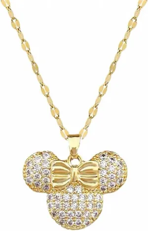 Dainty CZ Lady Mouse Pendant Necklace for Women Teen Girls Surgical Stainless Steel Hypoallergenic Crystal Choker Chain Necklace Adjustable Comfortable Cute Birthday Holiday Jewelry Gifts 18inch