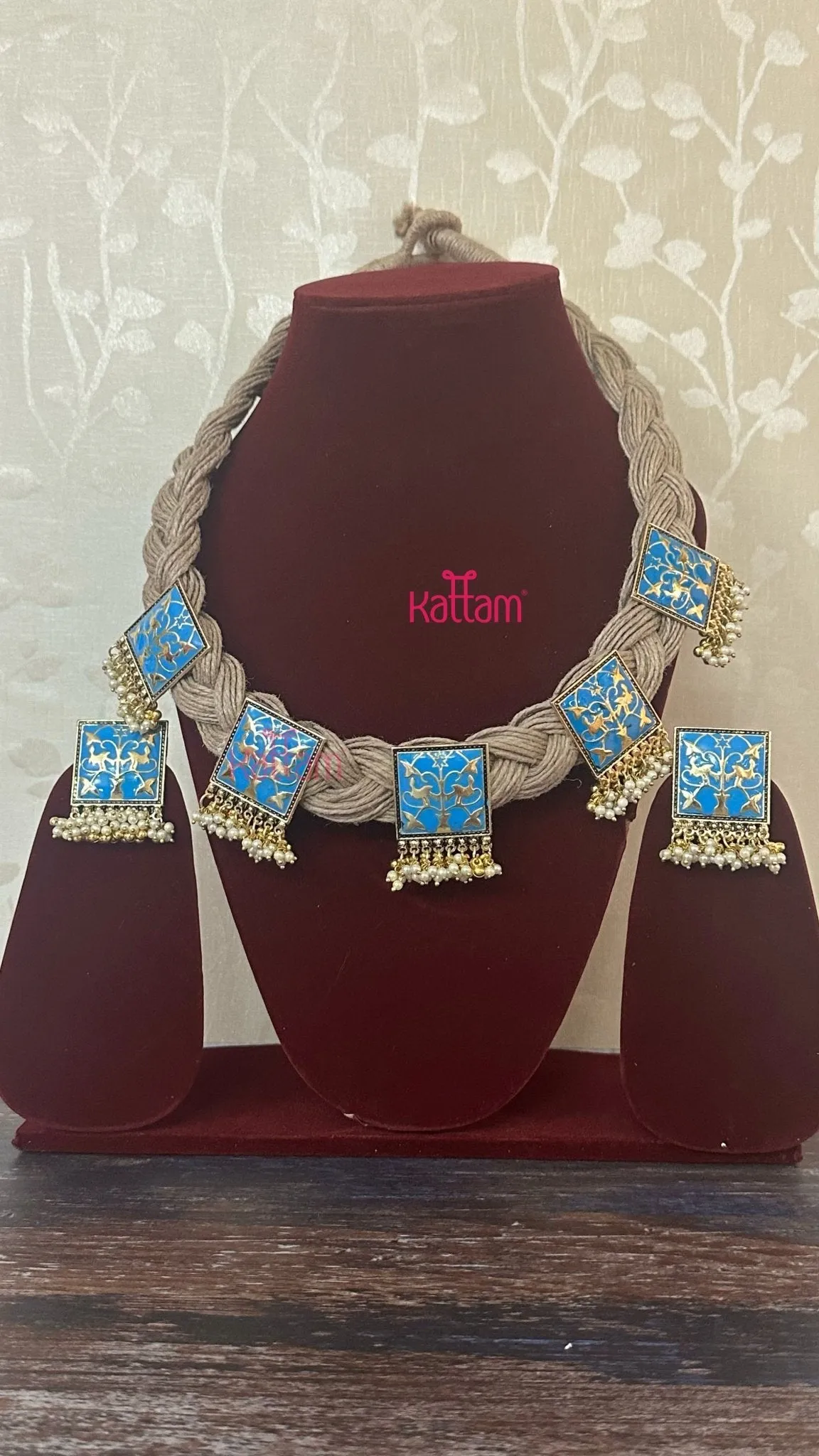 Esha - Meenakari Hand Crafted Designer Jute Necklace - Sky Blue