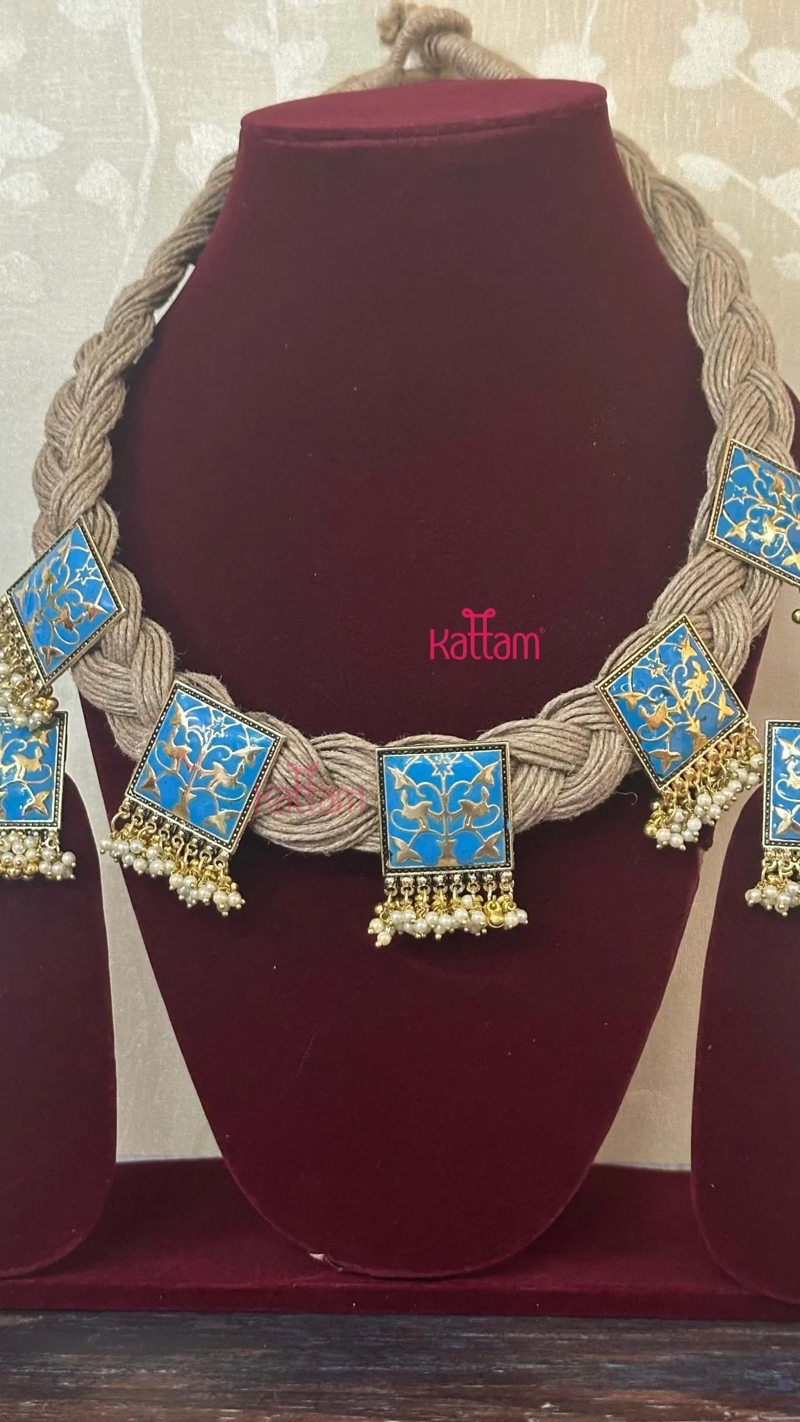 Esha - Meenakari Hand Crafted Designer Jute Necklace - Sky Blue
