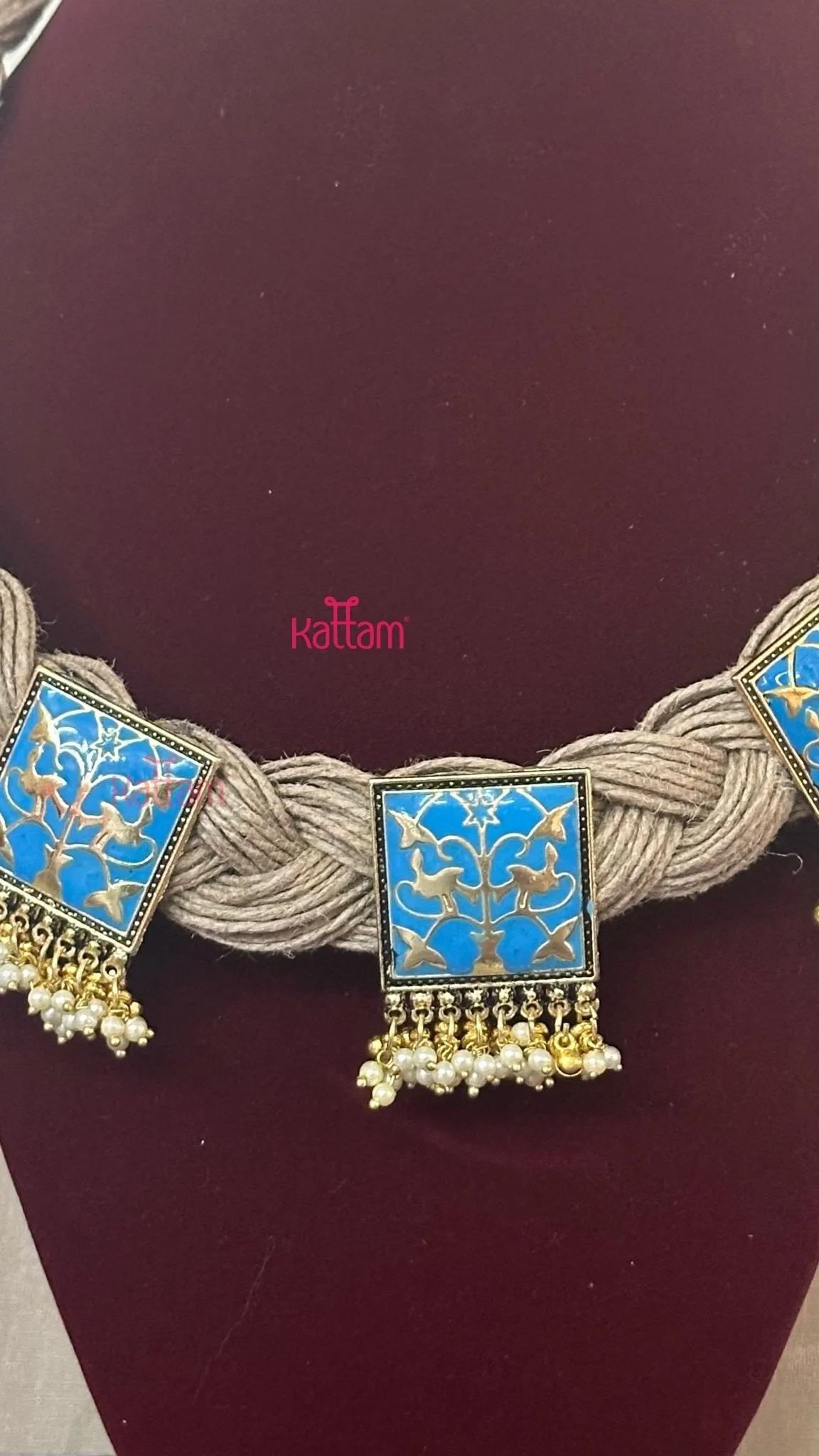 Esha - Meenakari Hand Crafted Designer Jute Necklace - Sky Blue