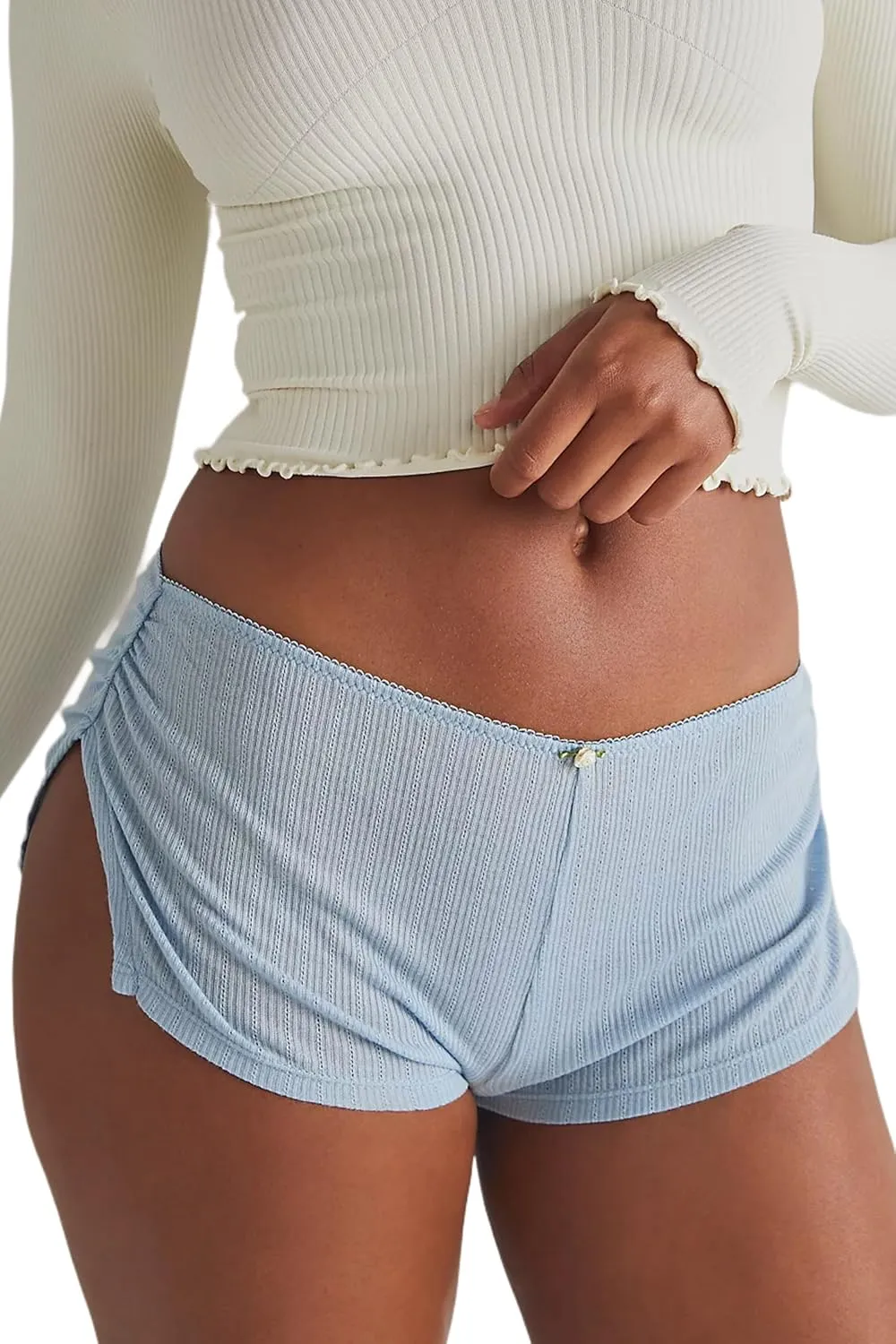 FaroDor Cute Micro Pajamas Shorts for Women Low Rise Side Slit Ruched Lounge Shorts Pj Bottoms