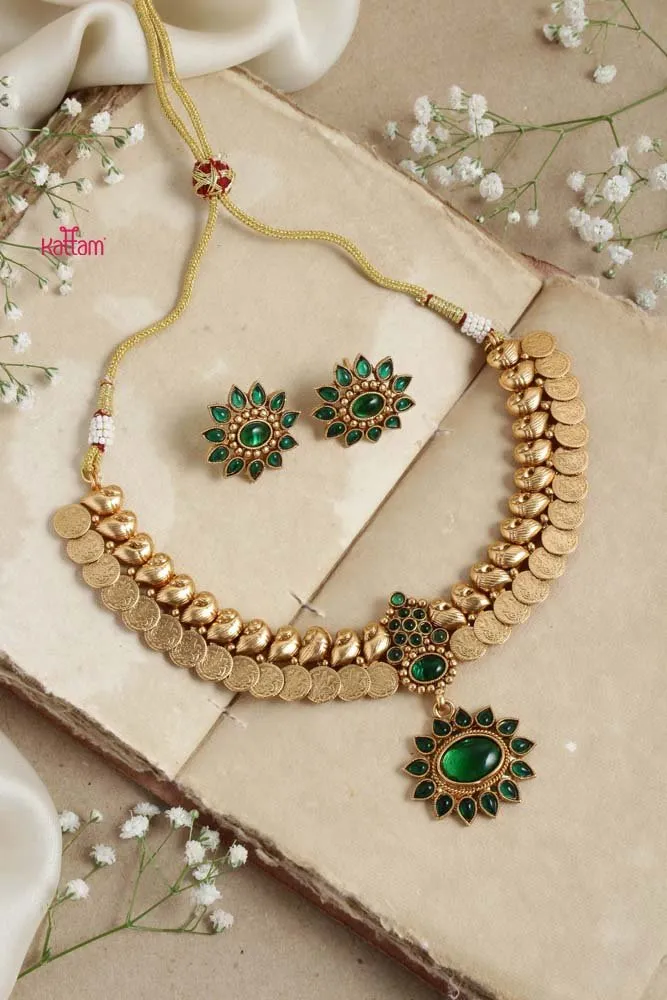 Goddess Coin Peacock Green Choker