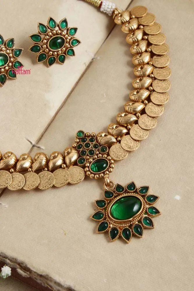 Goddess Coin Peacock Green Choker