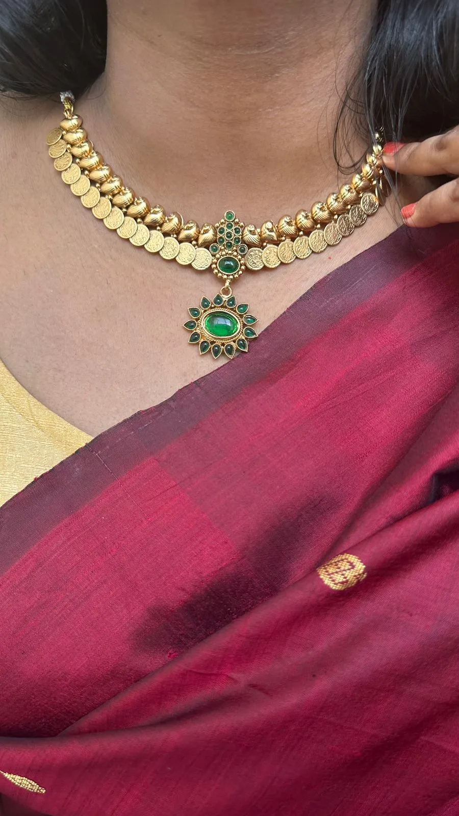 Goddess Coin Peacock Green Choker