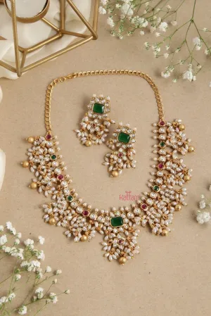 Green Flower Stone Rice Pearl Guttapusalu Choker