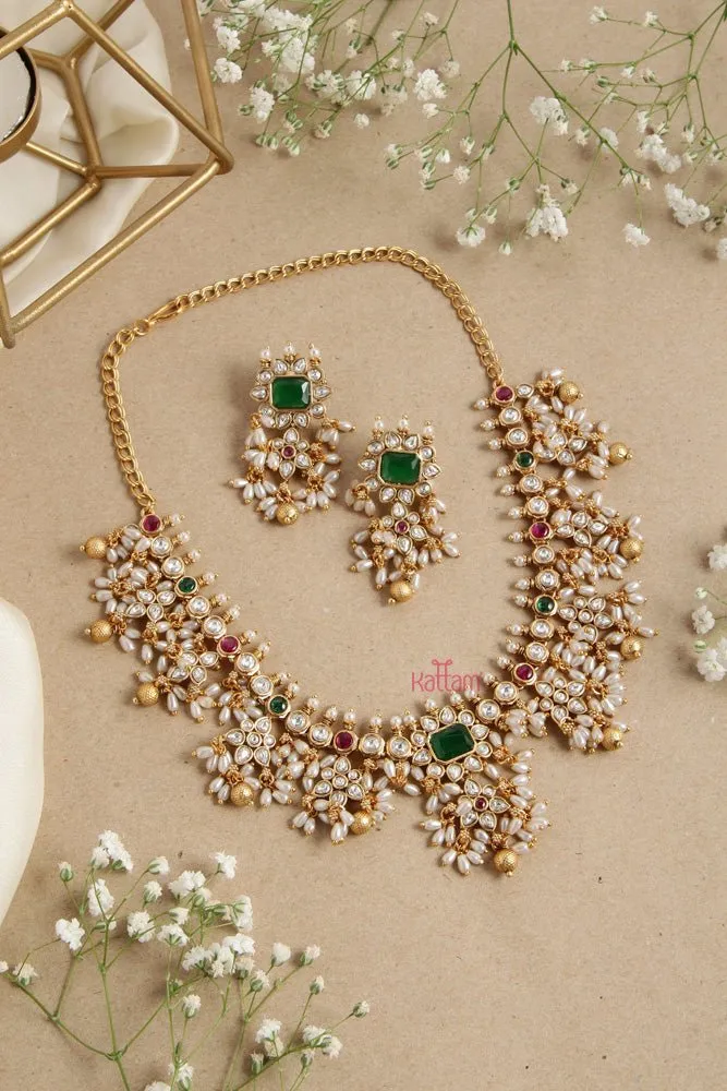 Green Flower Stone Rice Pearl Guttapusalu Choker