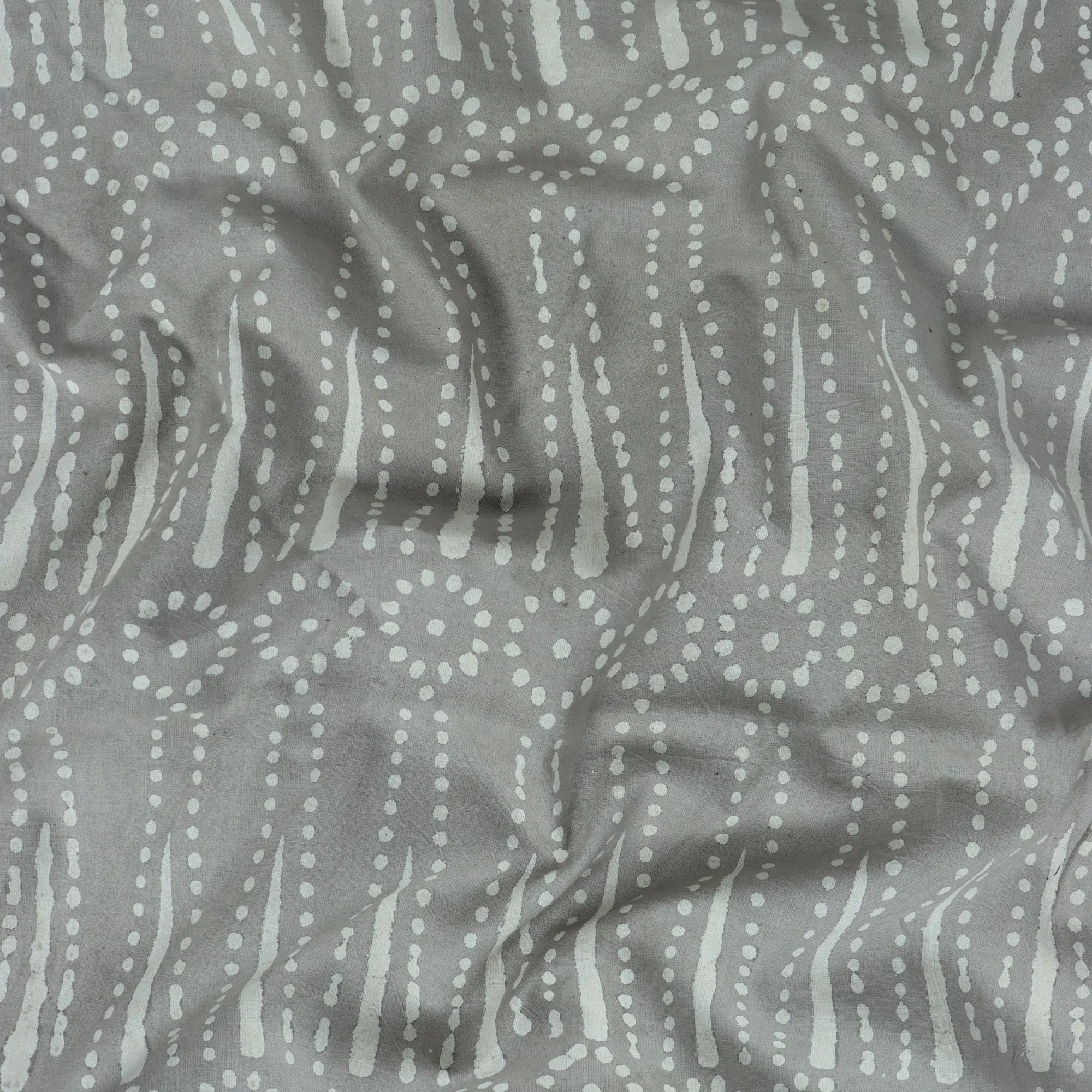 Grey Handmade Leaf Printed Soft Cotton Dabu Print Fabric For Dresses