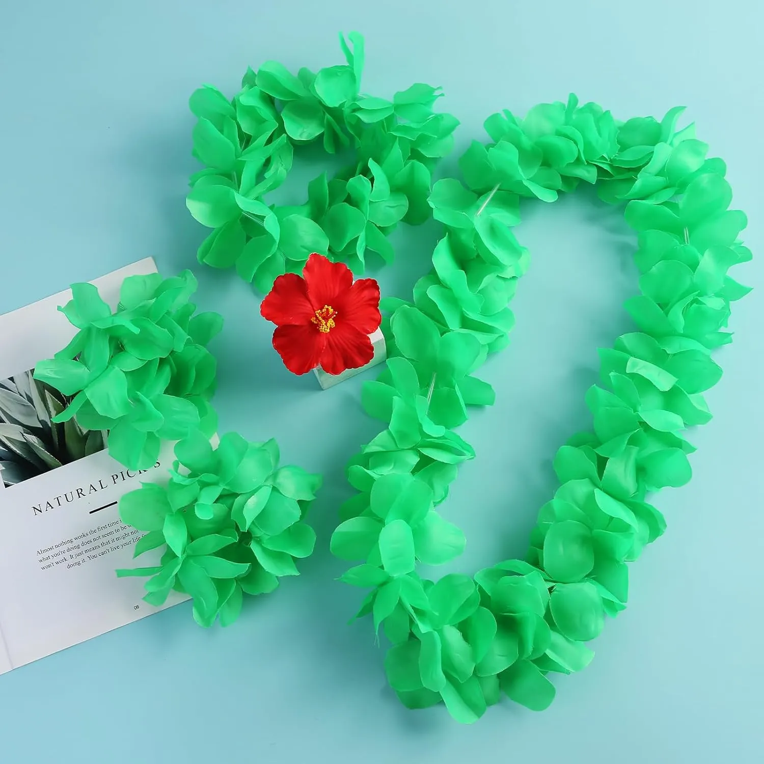 Hawaiian Luau Flower Leis Green Garland Headband Flower Hair Clip Halloween Costume Accessories Beach Party Supplies