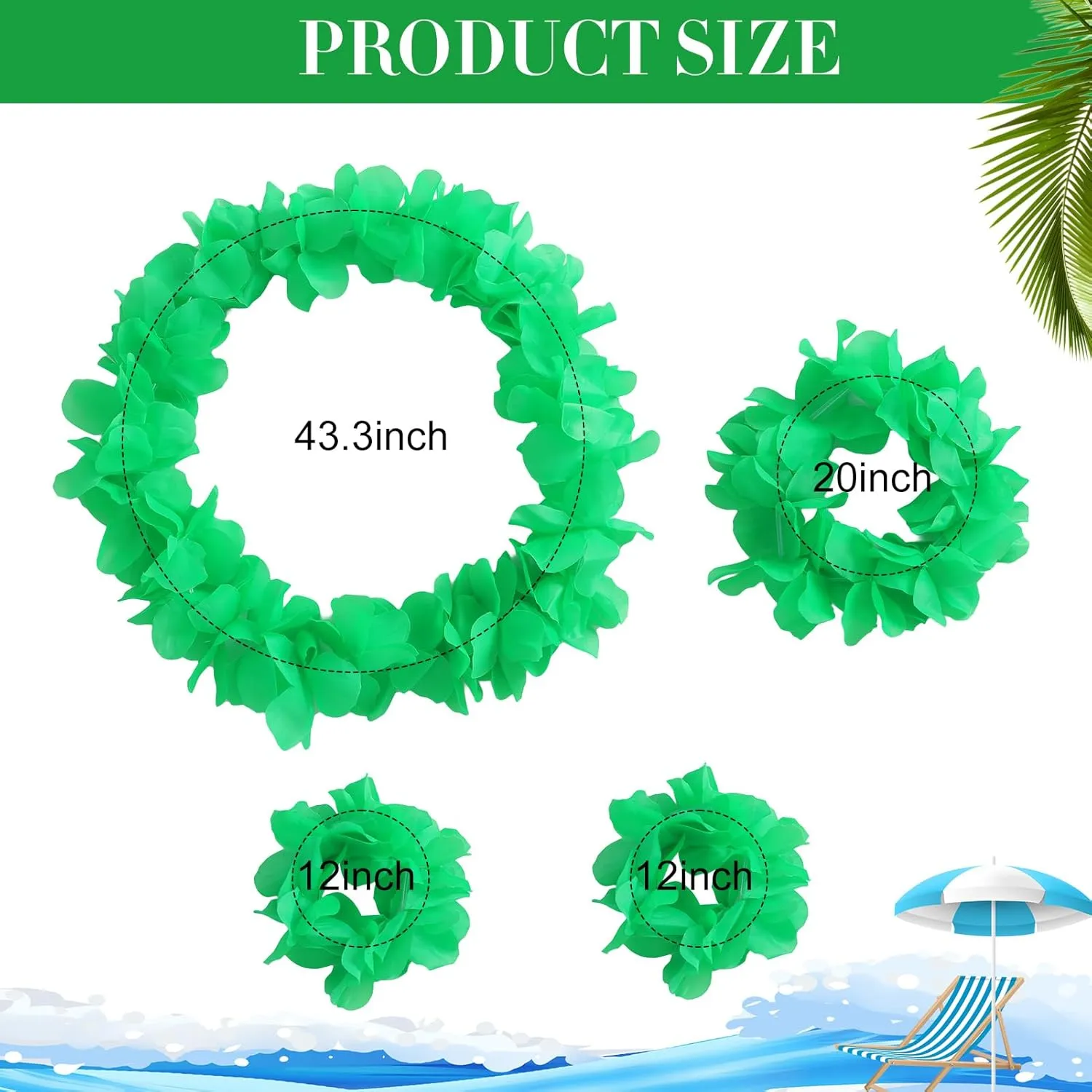Hawaiian Luau Flower Leis Green Garland Headband Flower Hair Clip Halloween Costume Accessories Beach Party Supplies