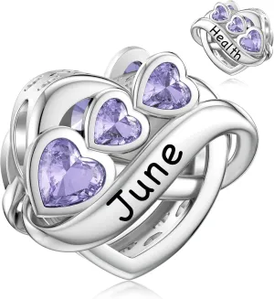 JIAYIQI Birthstone Charm for Charms Bracelet, 925 Sterling Silver Endless Love Heart Charm Engraved Symbolizes, Happy Birthday Charms for Bracelet Necklace