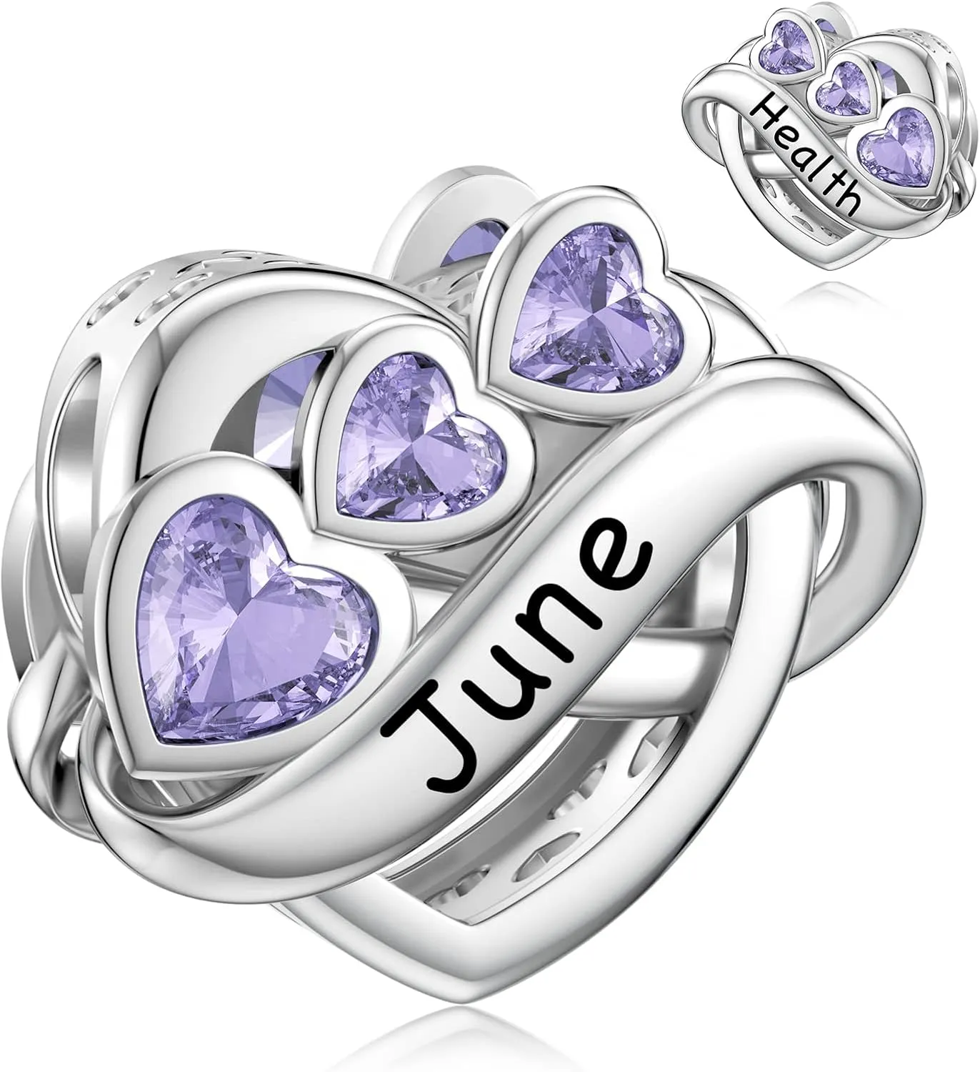 JIAYIQI Birthstone Charm for Charms Bracelet, 925 Sterling Silver Endless Love Heart Charm Engraved Symbolizes, Happy Birthday Charms for Bracelet Necklace