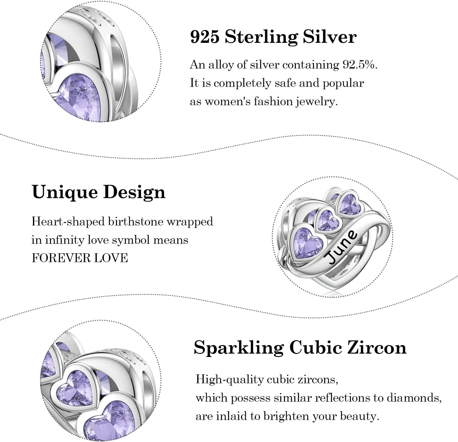 JIAYIQI Birthstone Charm for Charms Bracelet, 925 Sterling Silver Endless Love Heart Charm Engraved Symbolizes, Happy Birthday Charms for Bracelet Necklace
