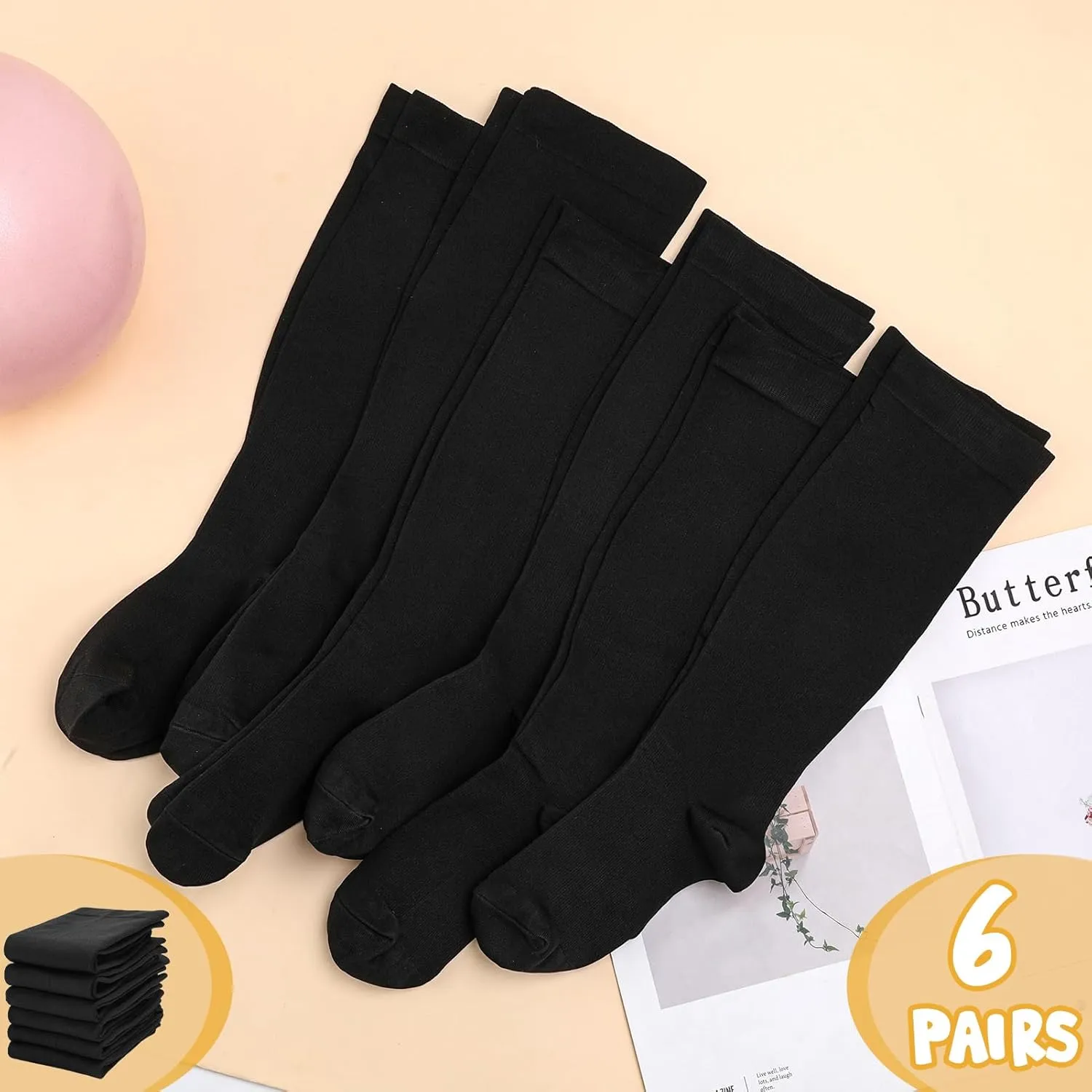 Jspupifip 6 Pairs Plus Size Compression Socks for Women Wide Calf Extra Large Knee High Support for Travel Yoga Running Circulation